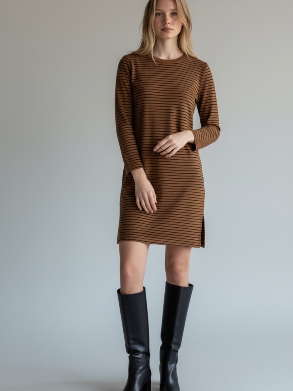 Old Navy Orange & Black Striped Long Sleeve Tunic Dress Size Small - Picture 1 of 3